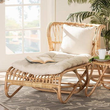Delara Modern Bohemian Natural Brown Rattan Chaise | Handcrafted in Indonesia - Ethereal Company