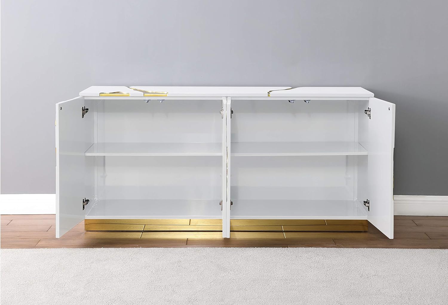 Domitianus Wood Sideboard with Gold Accents in White - Ethereal Company