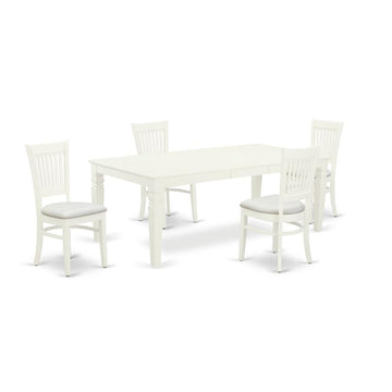 Evelyn Dinging Table/ 4 Dining Chairs - White/ White Padded/ Length 66/84 - Ethereal Company