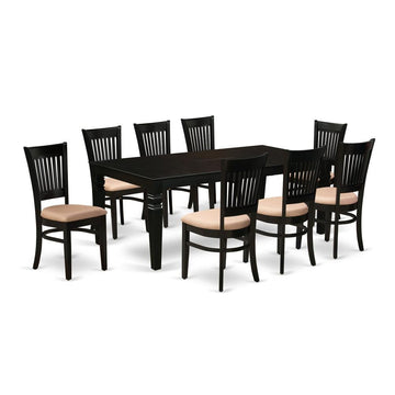 Evelyn Dining Table/ 8 Dining Chairs-Black/ Classic Taupe Padded - Ethereal Company