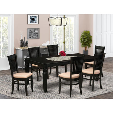 Evleyn Dining Table/ 6 Dining Chairs - Black/ Classic Taupe Padded - Ethereal Company