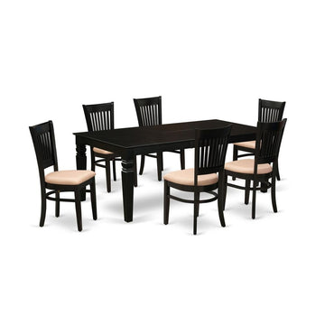 Evleyn Dining Table/ 6 Dining Chairs - Black/ Classic Taupe Padded - Ethereal Company