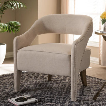 Floriane Modern and Contemporary Beige Fabric Upholstered Lounge Chair - Ethereal Company