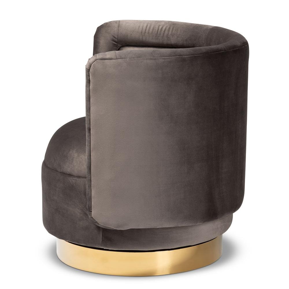 Glam and Luxe Grey Velvet Fabric Upholstered Gold Finished Swivel Accent Chair - Ethereal Company
