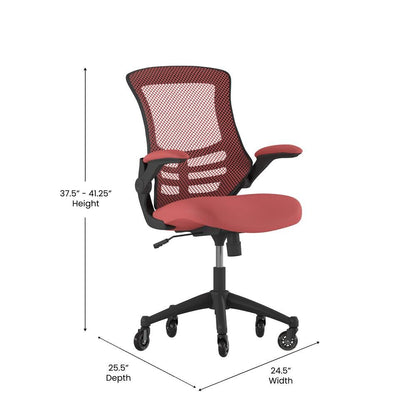 Kelista Mid-Back Red Mesh Swivel Ergonomic Task Office Chair with Flip-Up Arms and Transparent Roller Wheels - Ethereal Company