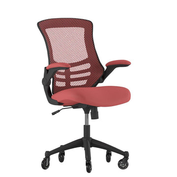 Kelista Mid-Back Red Mesh Swivel Ergonomic Task Office Chair with Flip-Up Arms and Transparent Roller Wheels - Ethereal Company