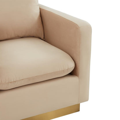 LeisureMod Nervo Velvet Accent Armchair With Gold Frame, Beige - Ethereal Company