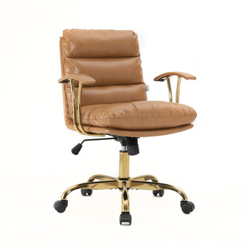 LeisureMod Regina Modern Padded Leather Adjustable Executive Office Chair with Tilt &amp; 360 Degree Swivel in Saddle Brown - Ethereal Company