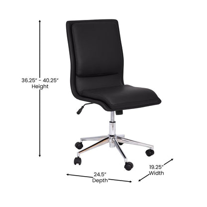 Madigan Mid-Back Armless Swivel Task Office Chair with LeatherSoft and Adjustable Chrome Base, Black - Ethereal Company