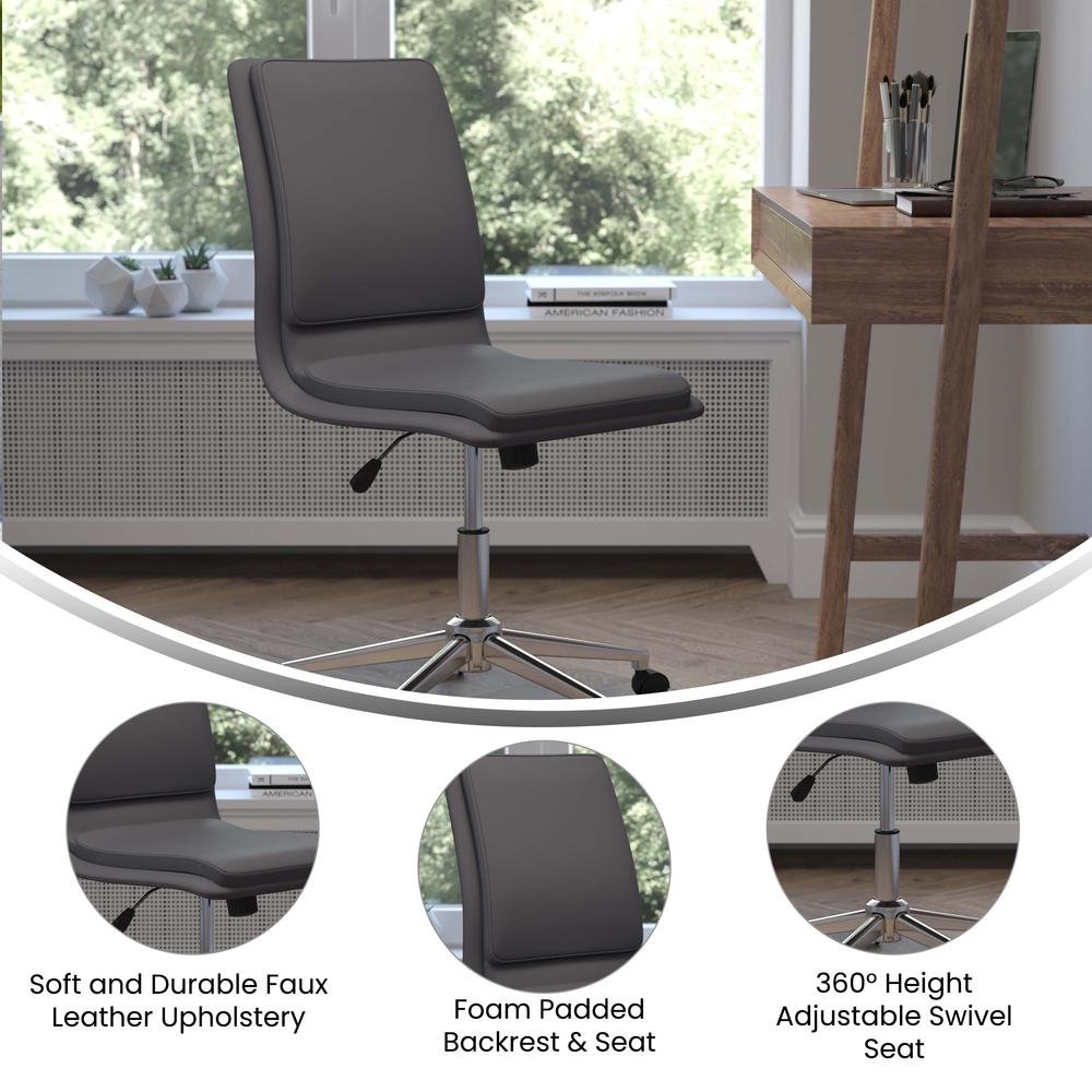 Madigan Mid-Back Armless Swivel Task Office Chair with LeatherSoft and Adjustable Chrome Base, Gray - Ethereal Company