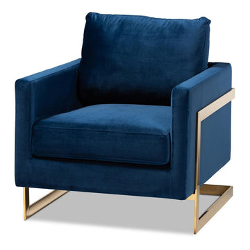 Matteo Glam and Luxe Royal Blue Velvet Fabric Upholstered Gold Finished Armchair - Ethereal Company