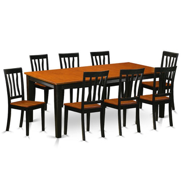 Maximilian Dining Table/ 8 Wooden Dining Chairs-Black &amp; Cherry finish - Ethereal Company