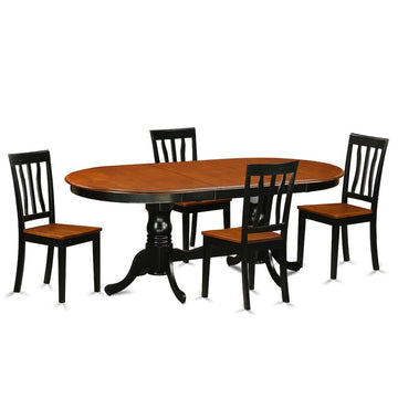 Maximilian Double Pedestal Dining Table and 4 Dining Chairs Black &amp; Cherry - Ethereal Company