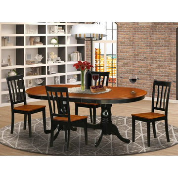 Maximilian Double Pedestal Dining Table and 4 Dining Chairs Black &amp; Cherry - Ethereal Company