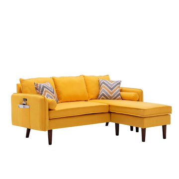 Mia Yellow Sectional Sofa Chaise with USB Charger &amp; Pillows - Ethereal Company