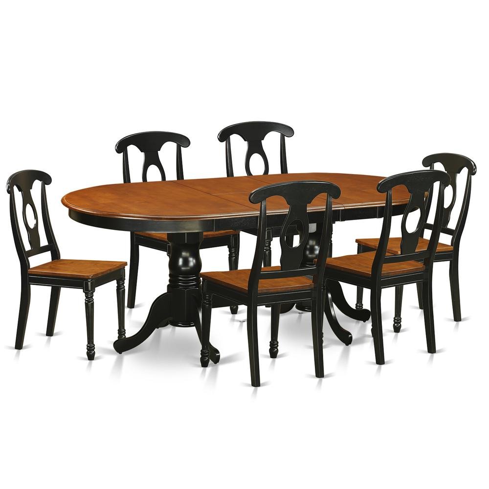 Reginald Double Pedistal Dining Table /6 Wooden Dining Chairs/Black & Cherry - Ethereal Company