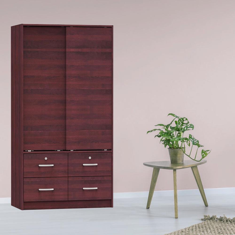 Sarah Double Sliding Door Armoire in Mahogany - Ethereal Company