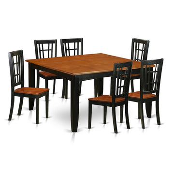Seraphina Square Dining Table/6 Wood Dining Chairs/Black &amp; Cherry Finish - Ethereal Company