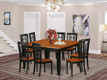 Seraphina Square Dining Table/6 Wood Dining Chairs/Black &amp; Cherry Finish - Ethereal Company
