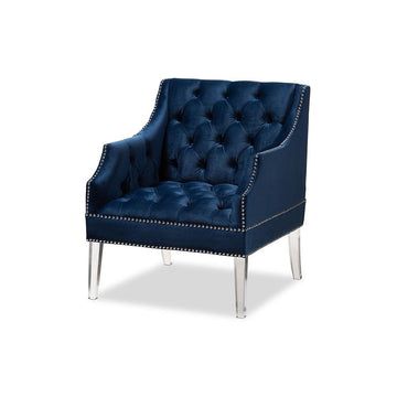 Silvana Navy Velvet Fabric Upholstered Lounge Chair with Acrylic Legs - Ethereal Company