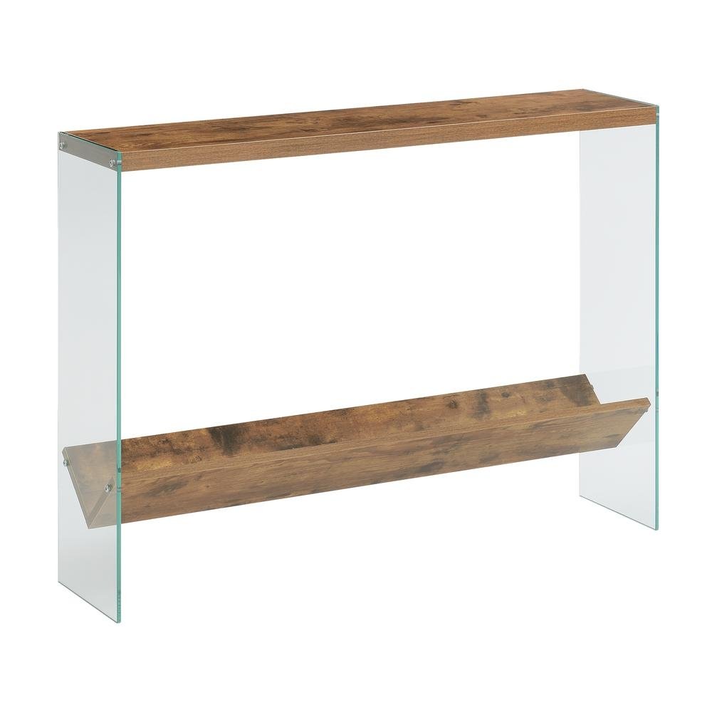 SoHo V Console Table w/ Shelf, Barnwood/Glass - Ethereal Company