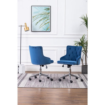 Tufted Velvet Upholstered Office Chair in Navy Blue - Single - Ethereal Company