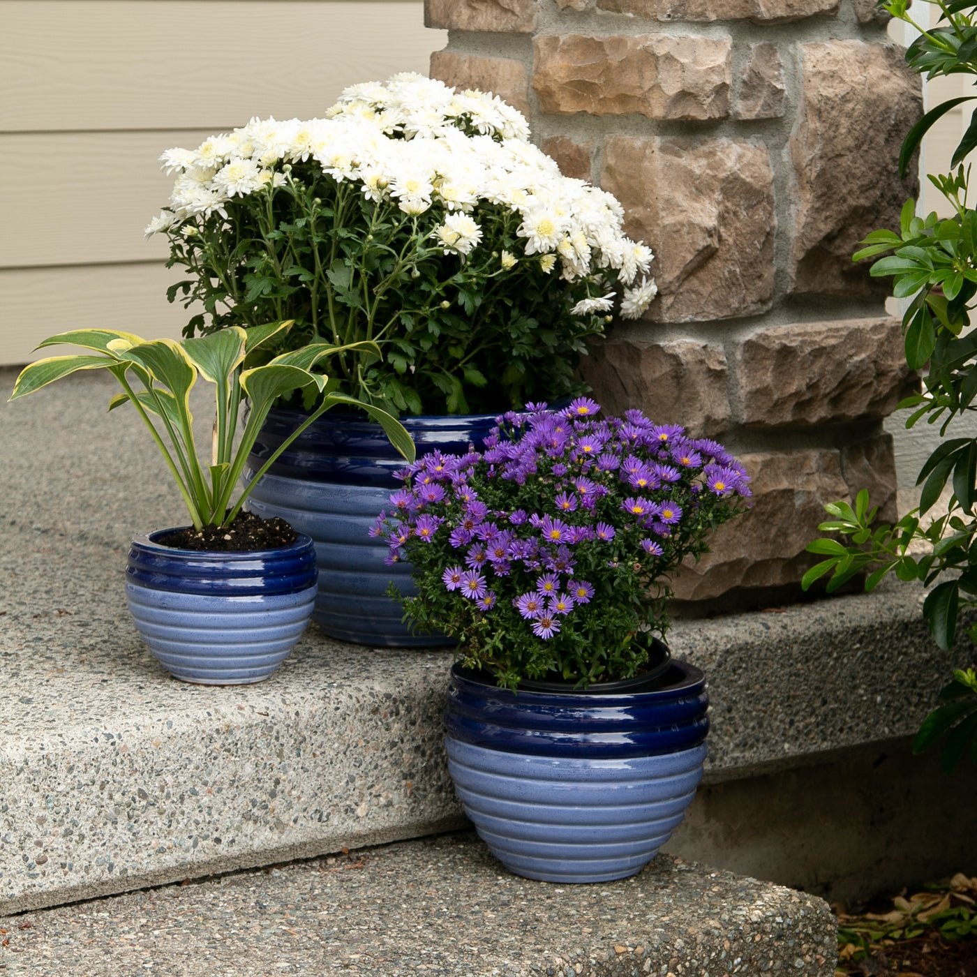 Two-Tone Blue Ceramic Planter Set - Ethereal Company