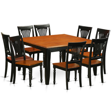 Vanderbilt Square Dining Table/8 Wood Dining Chairs/Black &amp; Cherry Finish - Ethereal Company