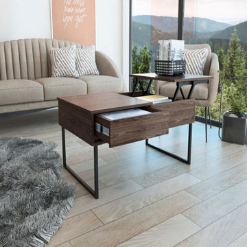 Vezu Lift Top Coffee Table With Drawer - Dark Walnut Finish - Ethereal Company