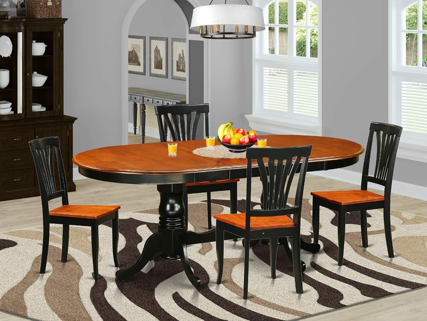 Winsor Oval Dining Table/ 4 Dining Chairs- Black & Cherry - Ethereal Company