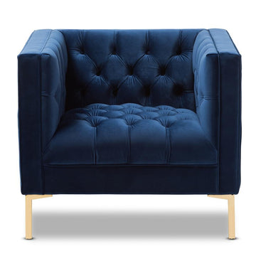 Zanetta Luxe and Glamour Navy Velvet Upholstered Gold Finished Lounge Chair - Ethereal Company