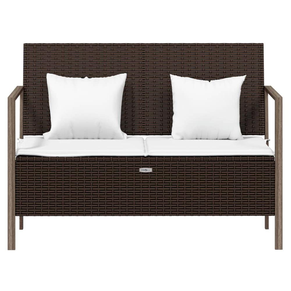 2-Seater Patio Bench with Cushions Brown Poly Rattan - Ethereal Company