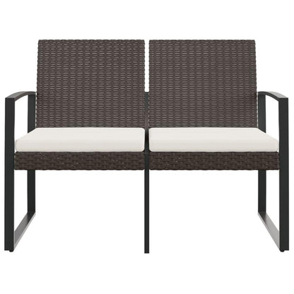 2-Seater Patio Bench with Cushions Brown PP Rattan - Ethereal Company