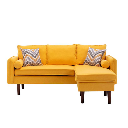 Mia Yellow Sectional Sofa Chaise with USB Charger &amp; Pillows