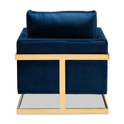 Matteo Glam and Luxe Royal Blue Velvet Fabric Upholstered Gold Finished Armchair