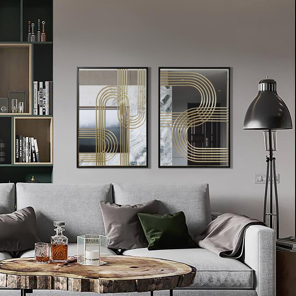 Set of 2 Modern Iron Loops Rectangular Accent Wall Mirrors - Decorative Metal Wall Art for Living Room, Home Office, and Entryway
