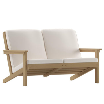 Adirondack Style Deep Seat Patio Loveseat with Cushions, Natural Cedar/Cream - Ethereal Company