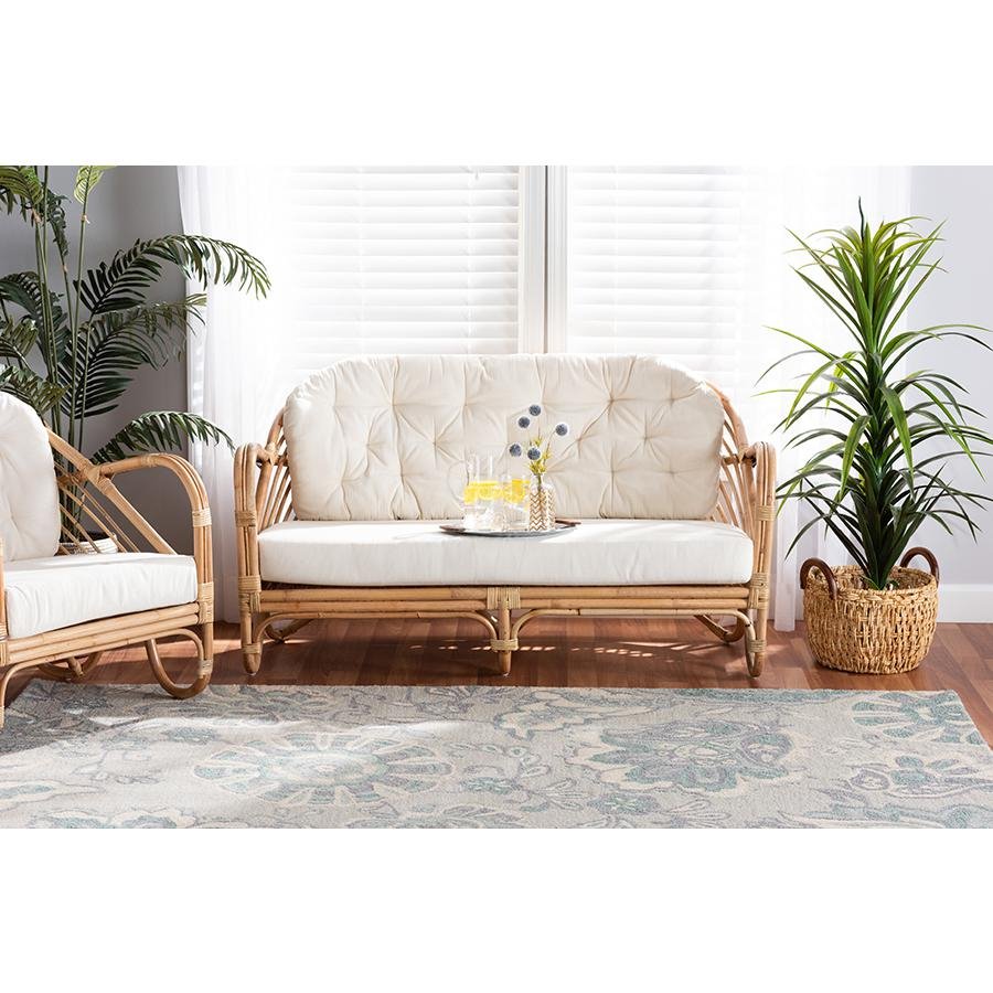 bali &amp; pari Aliane Modern Bohemian Natural Brown Antique Rattan Loveseat - Ethereal Company