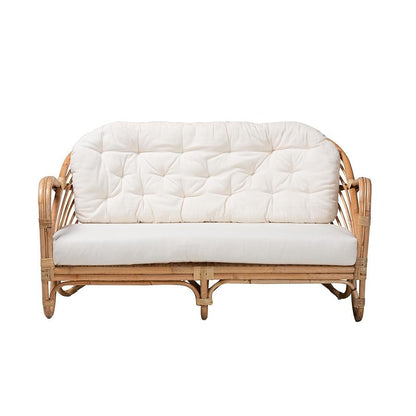 bali &amp; pari Aliane Modern Bohemian Natural Brown Antique Rattan Loveseat - Ethereal Company