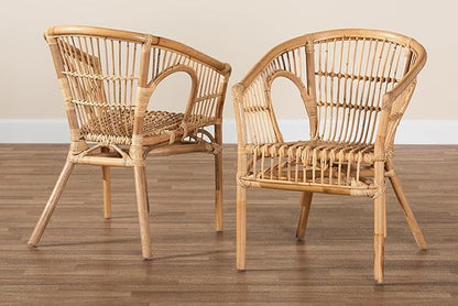 bali &amp; pari Alleta Modern Bohemian Natural Brown Rattan 2-Piece Dining Chair Set - Ethereal Company