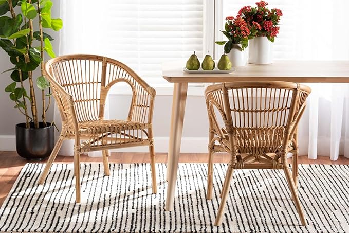 bali &amp; pari Alleta Modern Bohemian Natural Brown Rattan 2-Piece Dining Chair Set - Ethereal Company