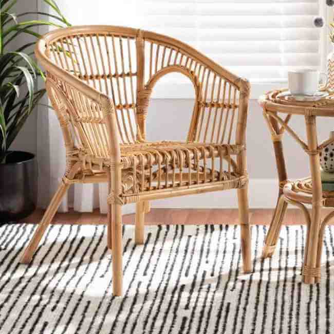 bali &amp; pari Alleta Modern Bohemian Natural Brown Rattan 2-Piece Dining Chair Set - Ethereal Company