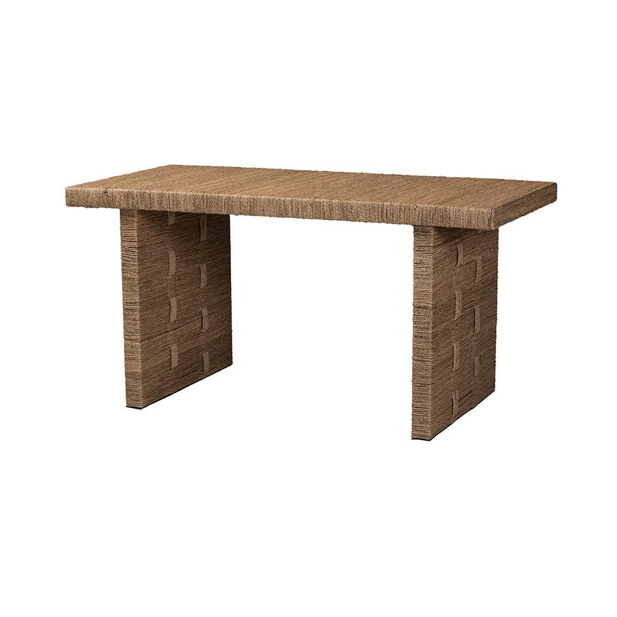 bali &amp; pari Daijiro Modern Bohemian Natural Brown Seagrass and Wood Dining Table - Ethereal Company