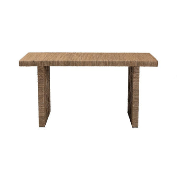 bali &amp; pari Daijiro Modern Bohemian Natural Brown Seagrass and Wood Dining Table - Ethereal Company