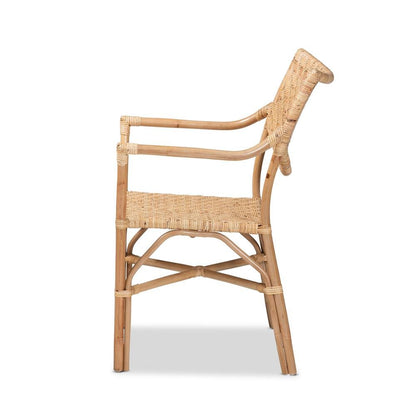 bali &amp; pari Damani Modern Bohemian Natural Brown Finished Rattan Dining Chair - Ethereal Company