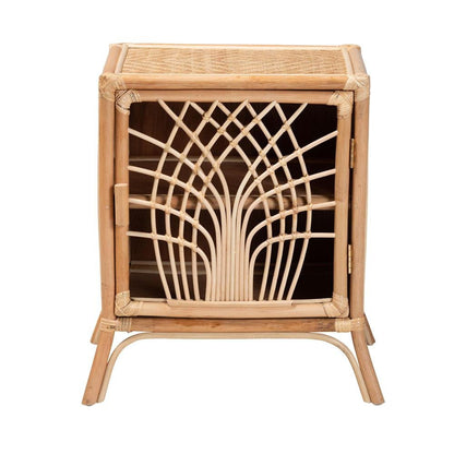 bali &amp; pari Danna Modern Bohemian Natural Brown Rattan Nightstand - Ethereal Company