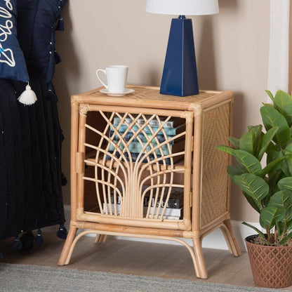 bali &amp; pari Danna Modern Bohemian Natural Brown Rattan Nightstand - Ethereal Company