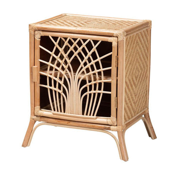 bali &amp; pari Danna Modern Bohemian Natural Brown Rattan Nightstand - Ethereal Company