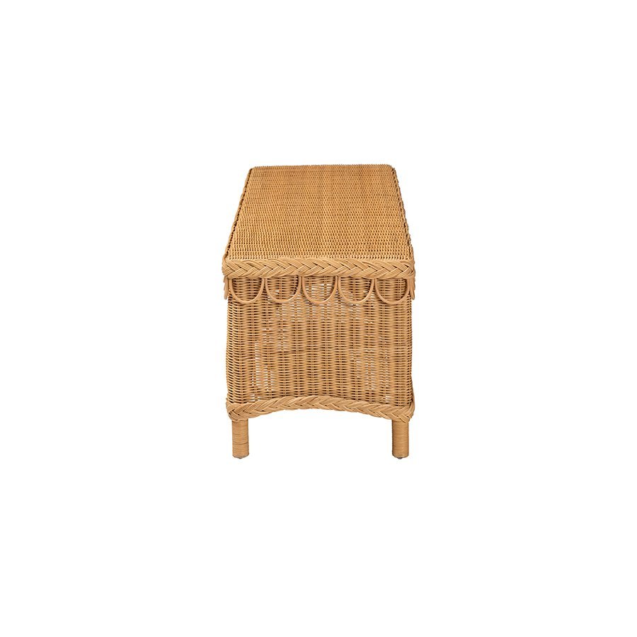 bali &amp; pari Erla Bohemian Light Honey Rattan Accent Bench with Scallop border - Ethereal Company