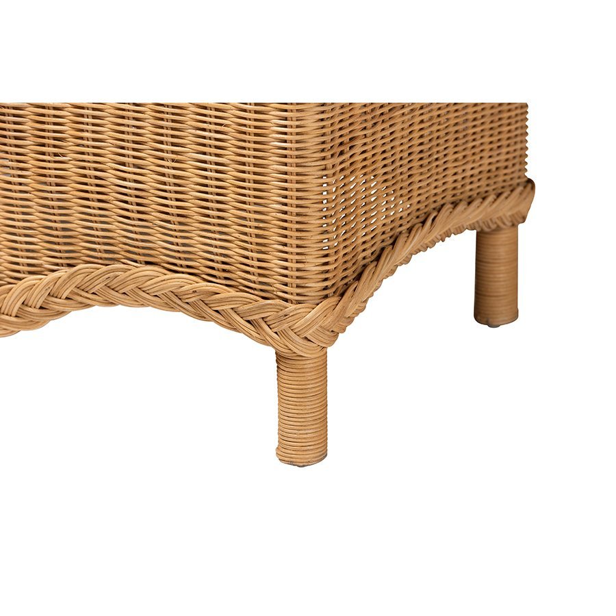 bali &amp; pari Erla Bohemian Light Honey Rattan Accent Bench with Scallop border - Ethereal Company